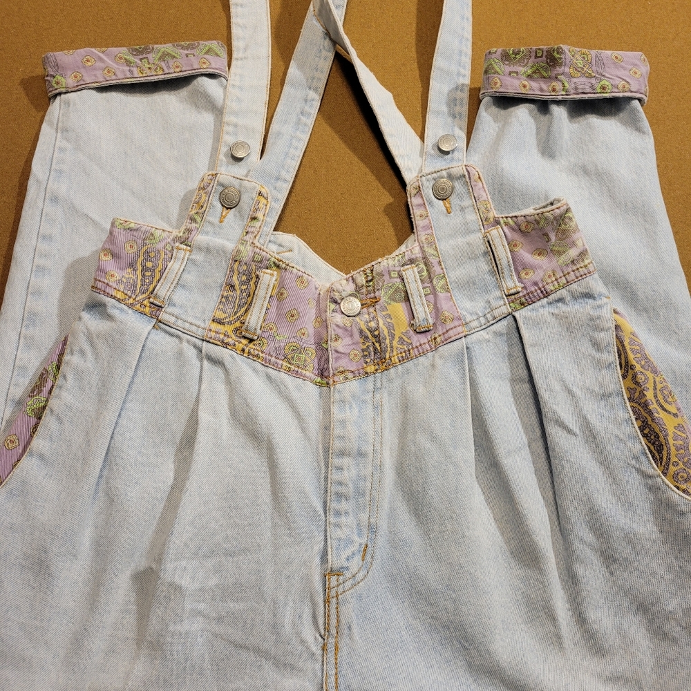 Vtg Jordache Paisley+Denim Suspender Jeans 30"
